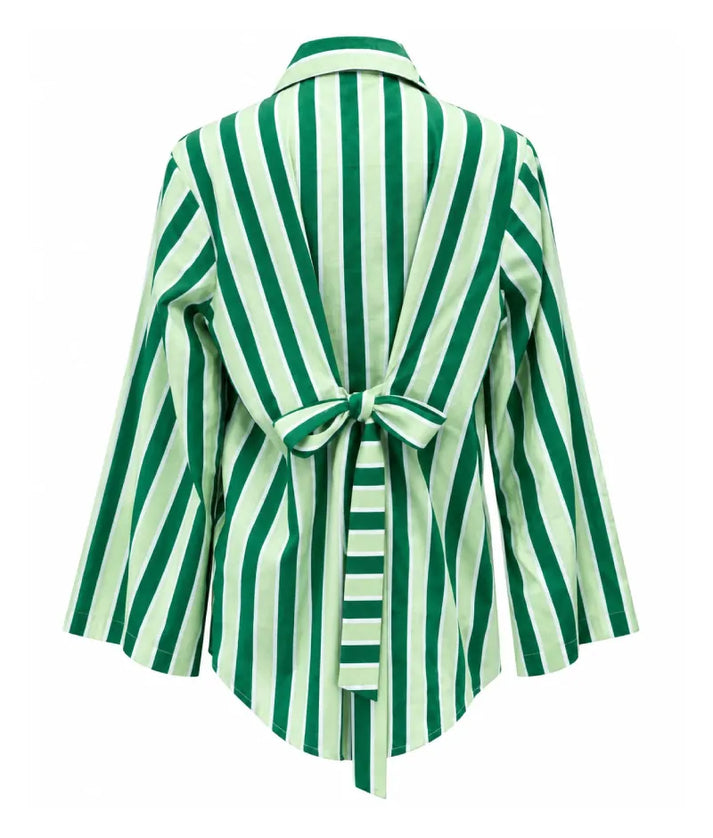 Label Green Stripe Printed Tie Knote Shirt