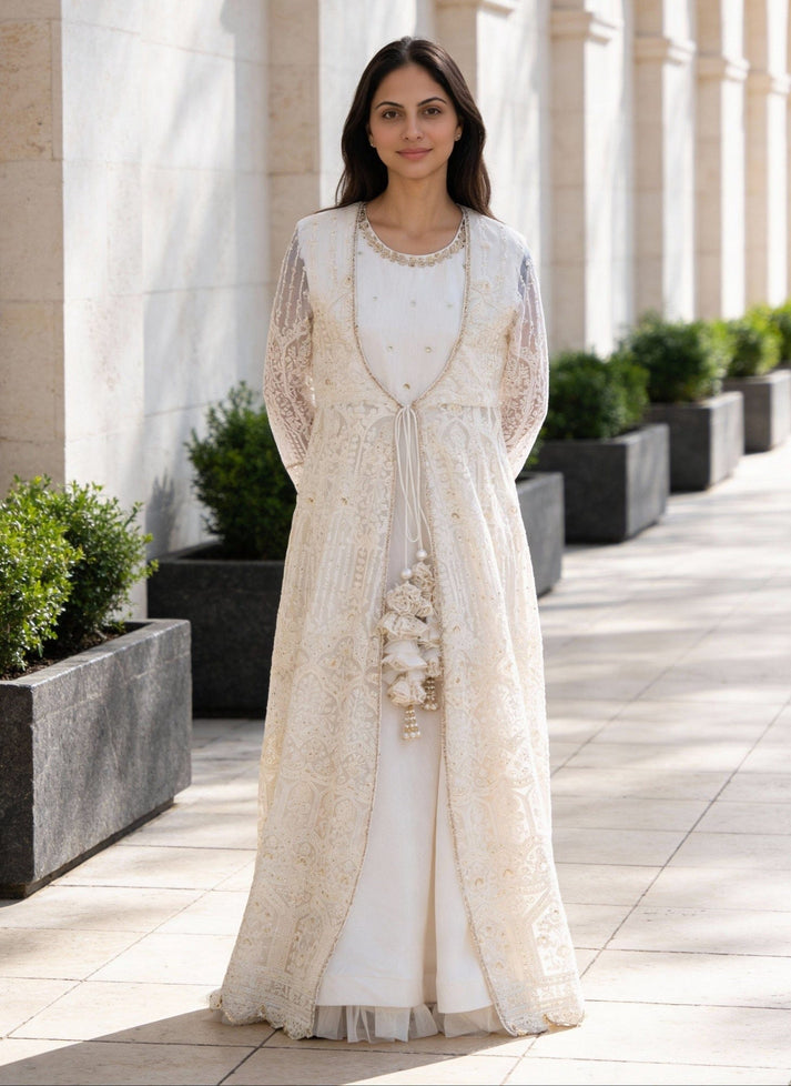Offwhite Anarkali with Embroidered Jacket S Offwhite Anarkali with Embroidered Jacket S