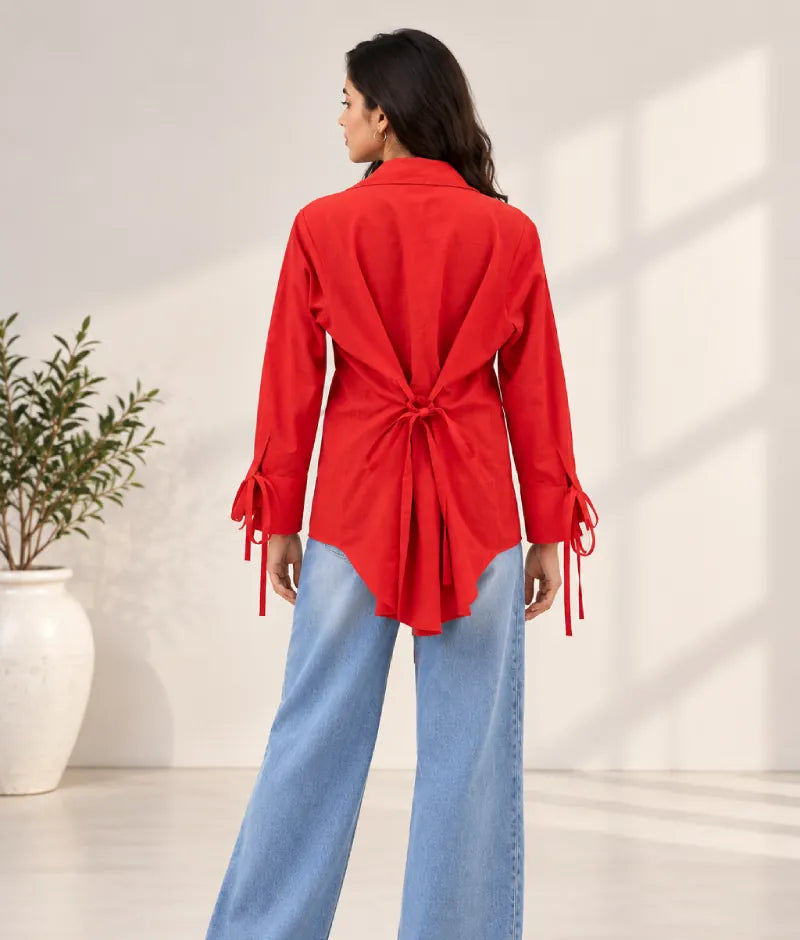 Label Orange Embroidered Tie Knote Linen Shirt