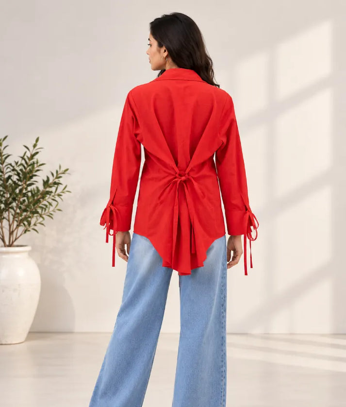 Label Orange Embroidered Tie Knote Linen Shirt