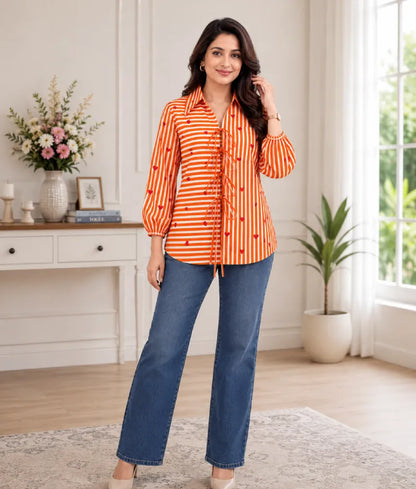 Label Orange Printed Shirt