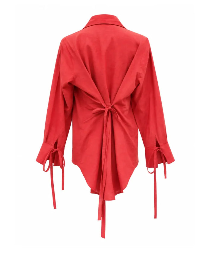 Label Orange Tie Knote Linen Shirt