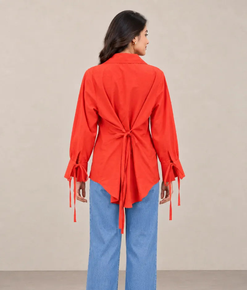 Label Orange Tie Knote Linen Shirt