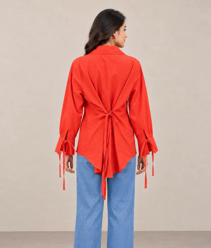 Orange Tie Knote Linen Shirt - Label Orange Tie Knote Linen Shirt