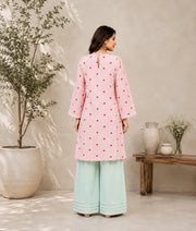 Label Peach Stripe & Heart Printed Kurti with Farshi Salwar