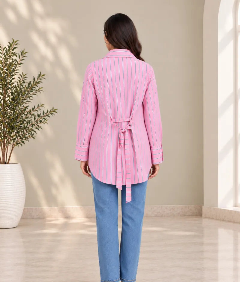 Label Pink Stripe Printed Shirt