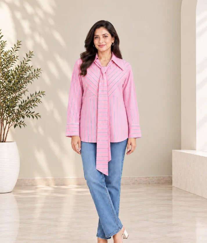 Label Pink Stripe Printed Shirt