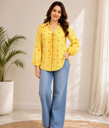 Label Yellow Printed Shirt
