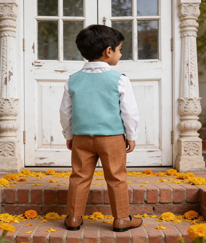Luxe Aqua Blue Waist Coat Set