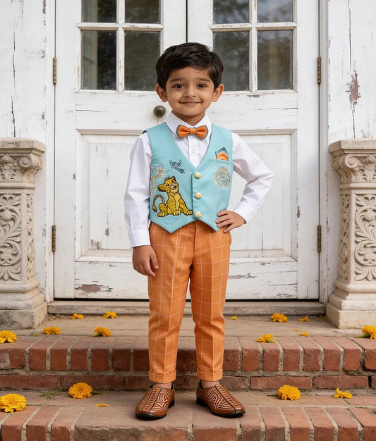 Luxe Aqua Blue Waist Coat Set