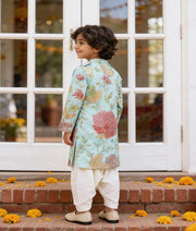 Luxe Aqua Embroidery Kurta with Off White Salwar for Boys