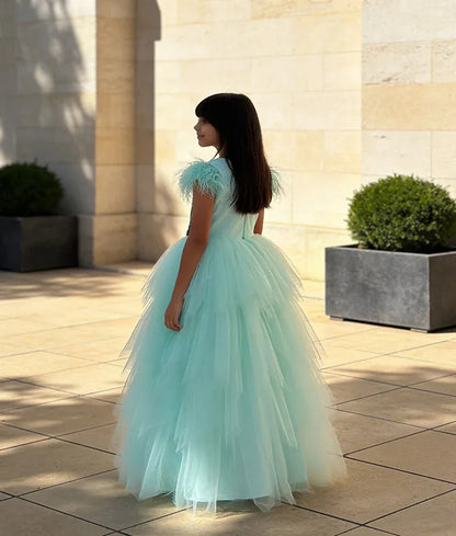 Luxe Aqua Green Net Gown for Girls
