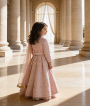 Luxe Baby Pink Lucknowi Anarkali With Boti Net Dupatta for Girls