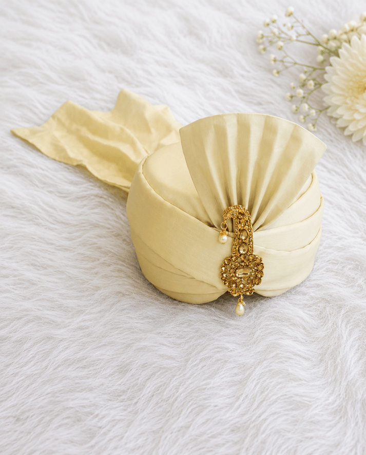 Luxe Beige Safa with Kalgi and Pearl for Boys