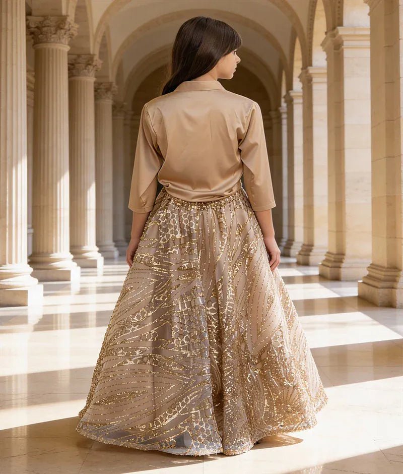 Luxe Beige Shirt with Skirt