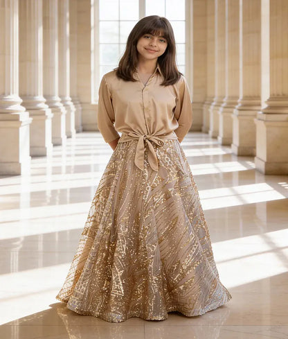Luxe Beige Shirt with Skirt