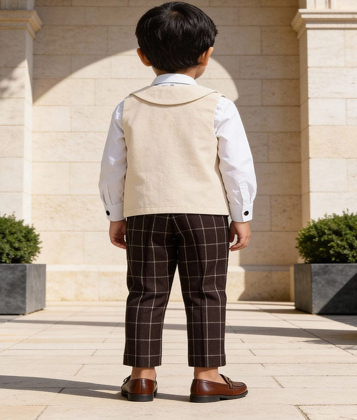 Luxe Beige Waistcoat with Custom Initials & Spidey Vibes!