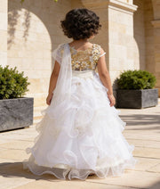 Luxe Beige White Organza Lehenga with 3D Flowers Choli Organza Dupatta for Girls