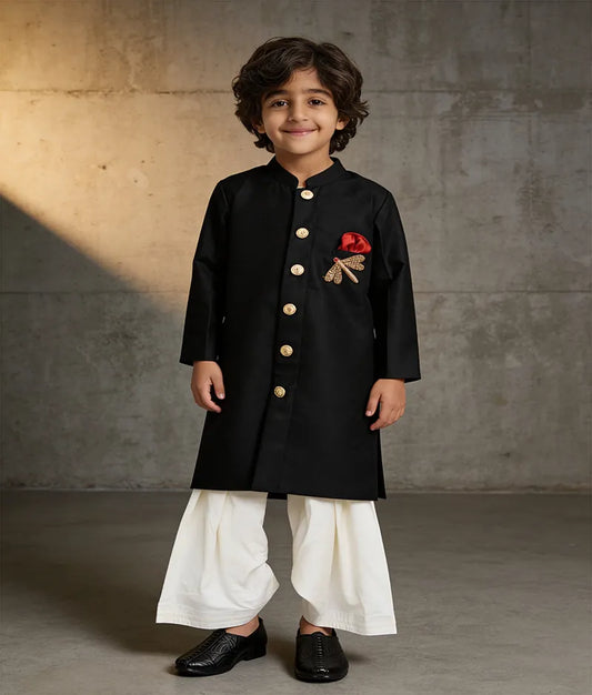 Luxe Black Achkan with Salwar for Boys