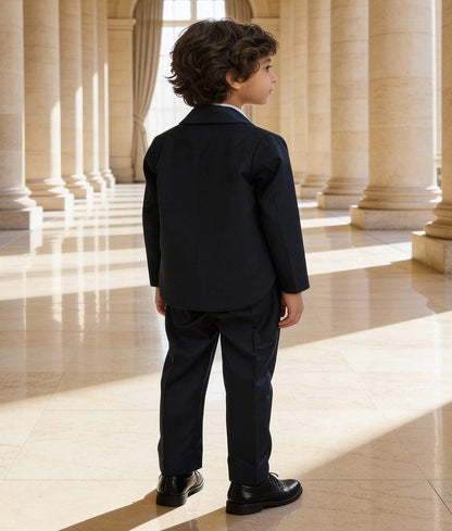 Luxe Black Coat with Off white Shirt Pant for Boys