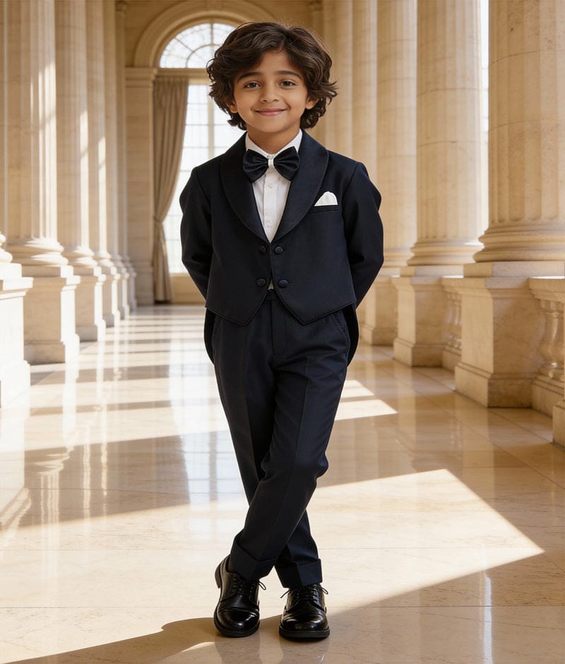 Luxe Black Coat with Off white Shirt Pant for Boys