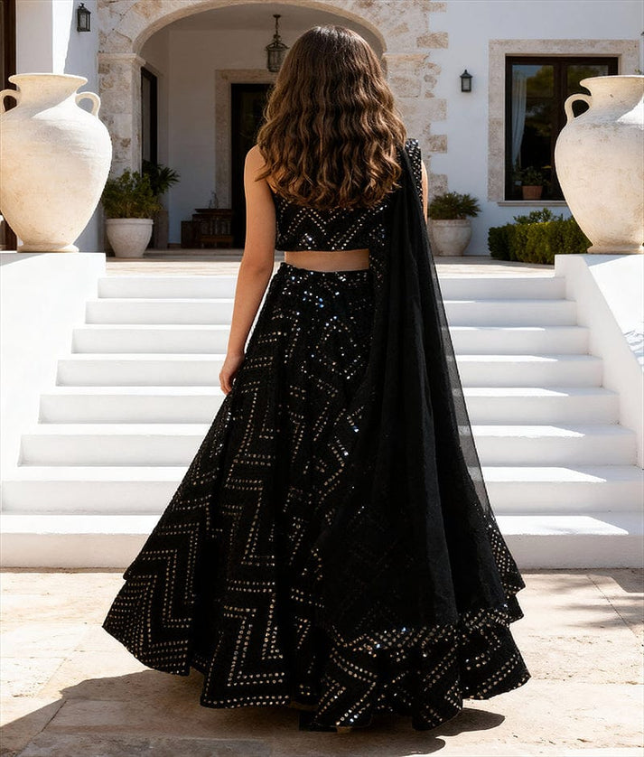 Luxe Black Mirror Work Lehenga Choli Set
