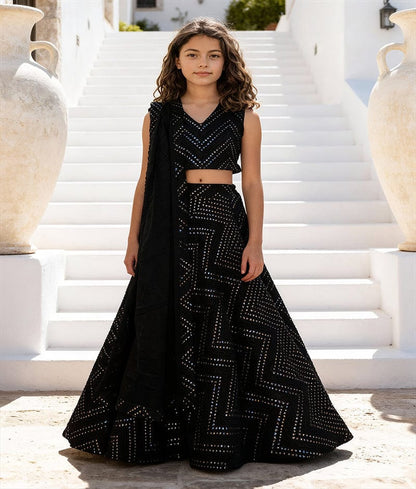 Luxe Black Mirror Work Lehenga Choli Set