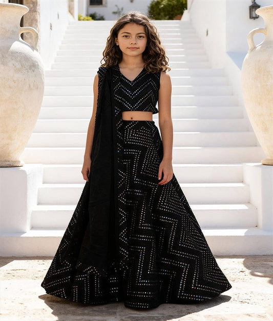 Luxe Black Mirror Work Lehenga Choli Set