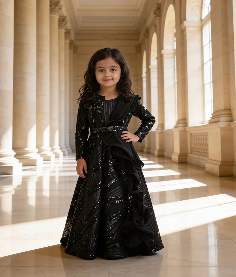 Luxe Black Sequence Gown for Girls