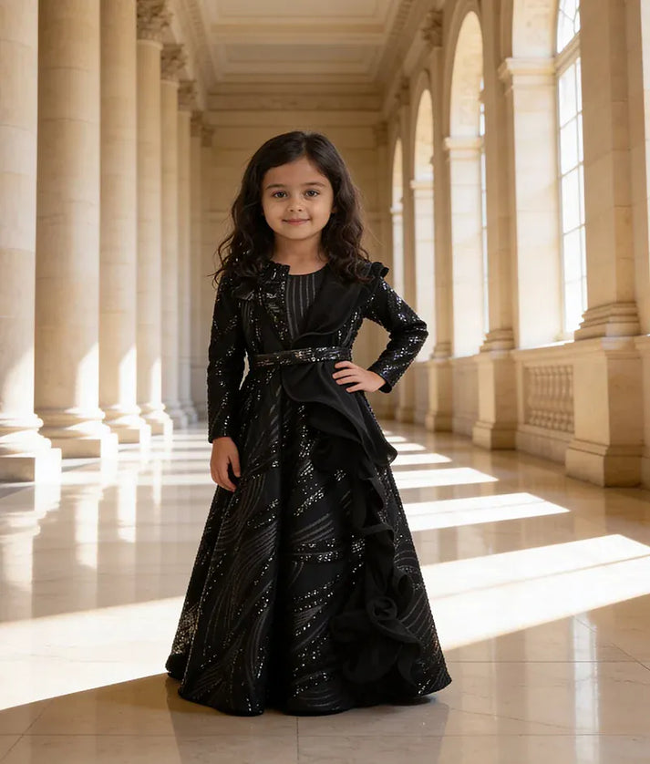 Luxe Black Sequence Gown for Girls