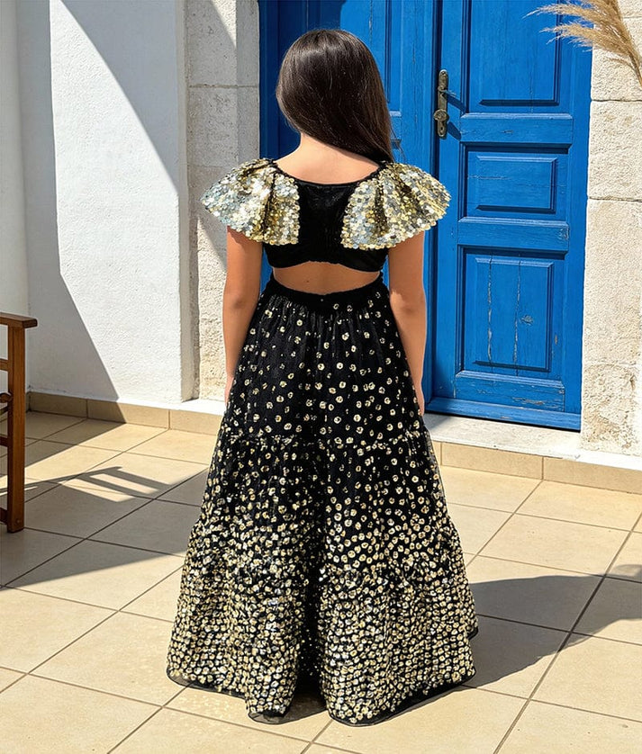 Luxe Black Sequins Lehenga with Top for Girls
