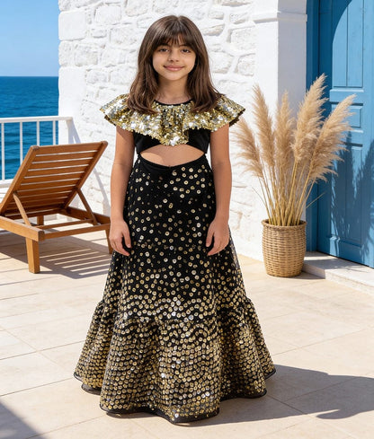 Luxe Black Sequins Lehenga with Top for Girls