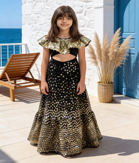 Luxe Black Sequins Lehenga with Top for Girls