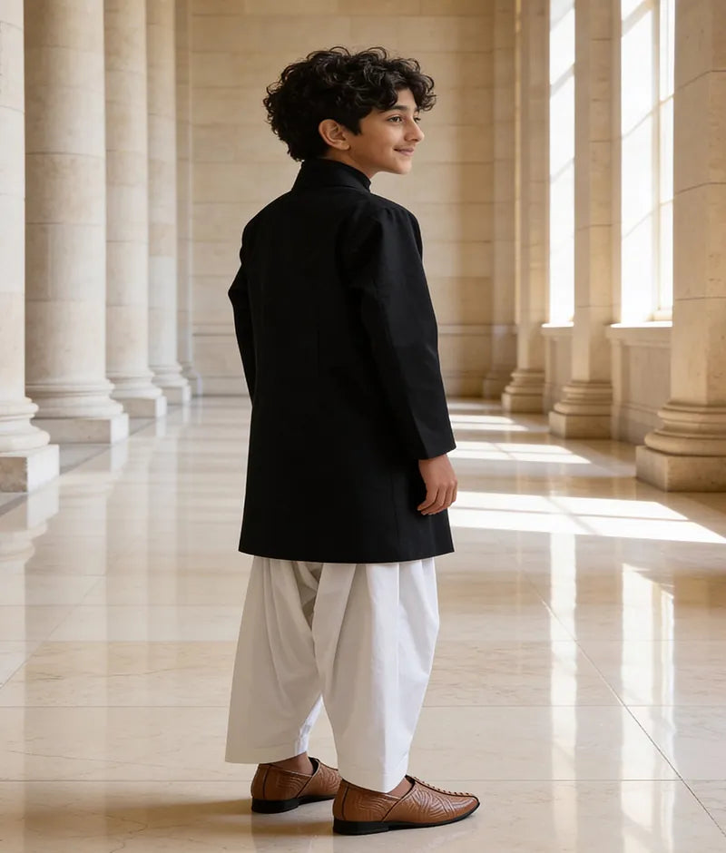 Luxe Black Sherwani with Salwar