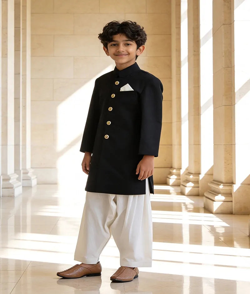 Luxe Black Sherwani with Salwar