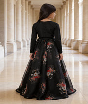 Luxe Black Silk Black Organza Printed Lehenga with Choli Printed Organza Dupatta for Girls