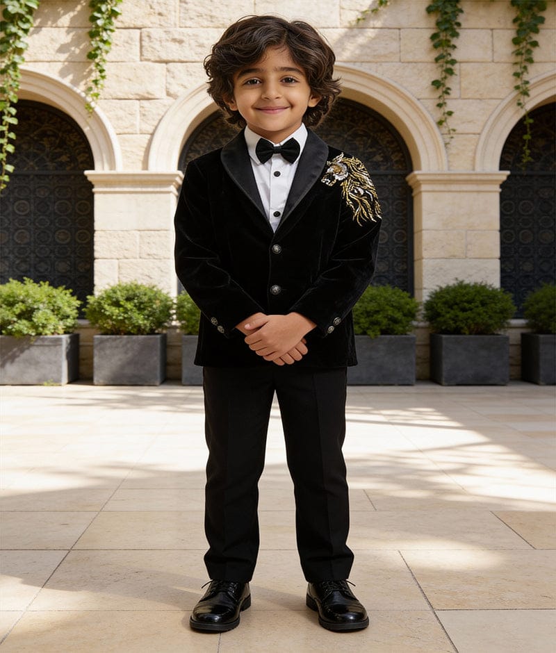 Luxe Black Velvet Coat Set for Boys