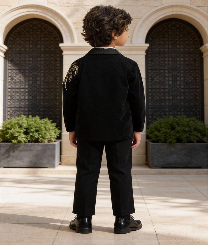 Luxe Black Velvet Coat Set for Boys