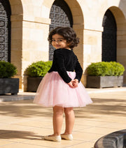 Luxe Black Velvet Pink Glitter Organza Frock for Girls