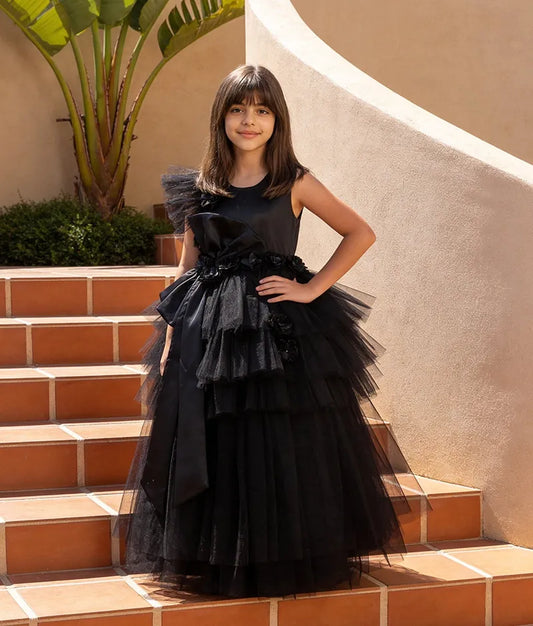 Luxe Bloom & Bow Black Gown