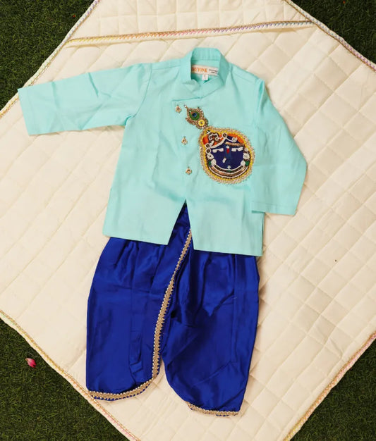 Luxe Blue Achkan with Dhoti Set