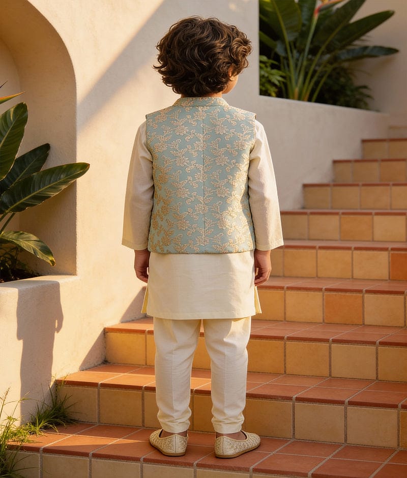Luxe Blue Chanderi Jacket and Kurta Pant for Boys