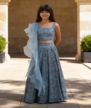 Luxe Blue Cut Dana Embroidered Lehenga Choli Set