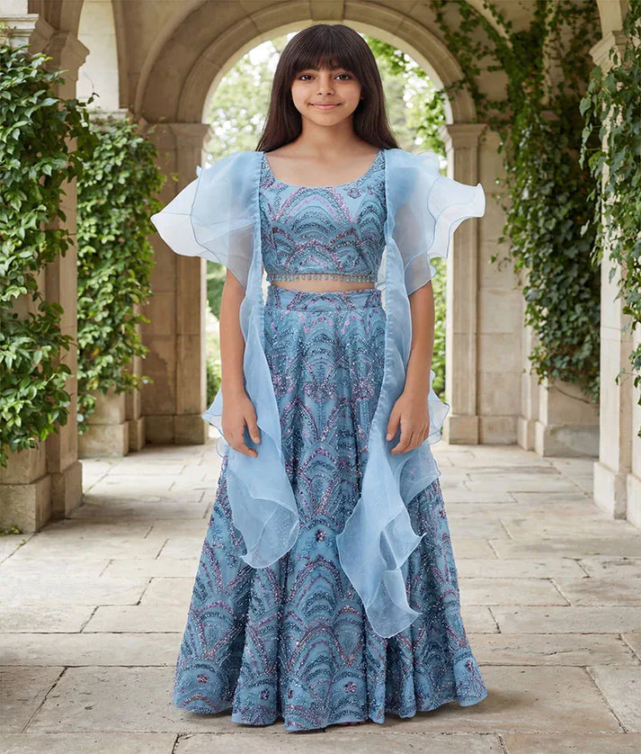 Luxe Blue Cut Dana Embroidered Lehenga Choli Set