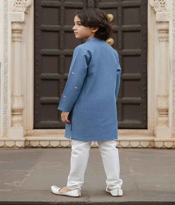 Luxe Blue Demin Embroidered Kurta with Pant