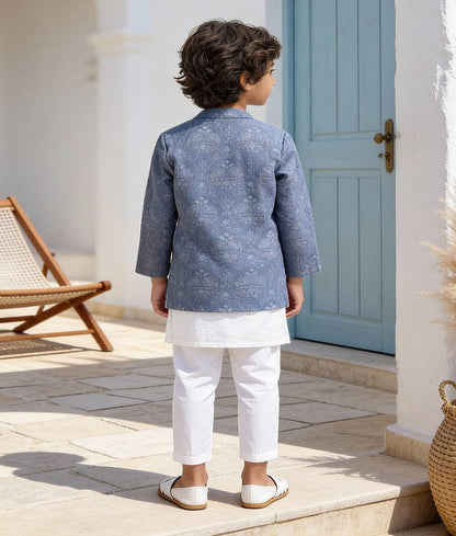 Luxe Blue Embroidered Jacket Set