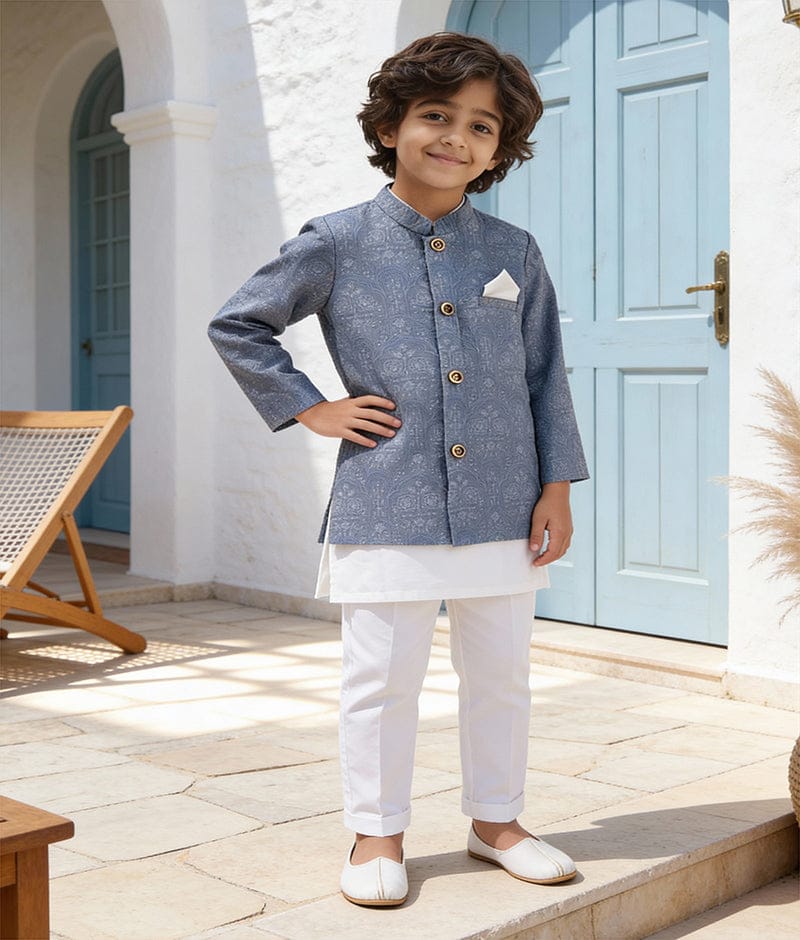 Luxe Blue Embroidered Jacket Set