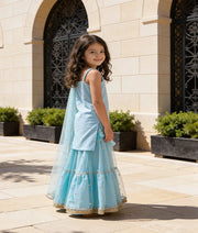 Luxe Blue Embroidered Kurti Lehenga Set