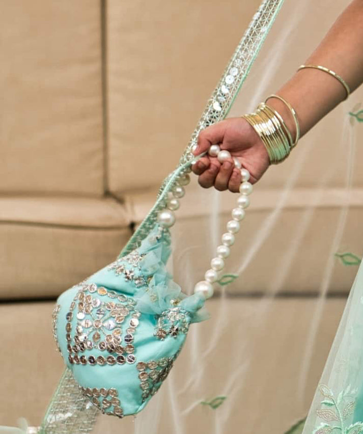 Luxe Blue Embroidered Purse for Girls