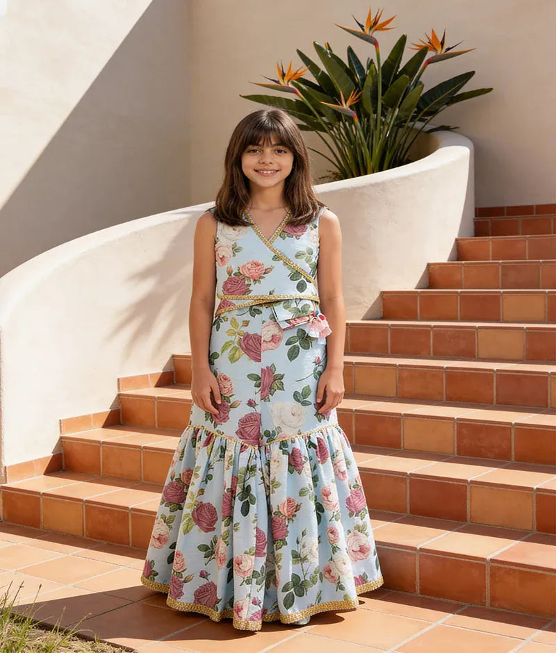 Luxe Blue floral Printed Top and Sharara